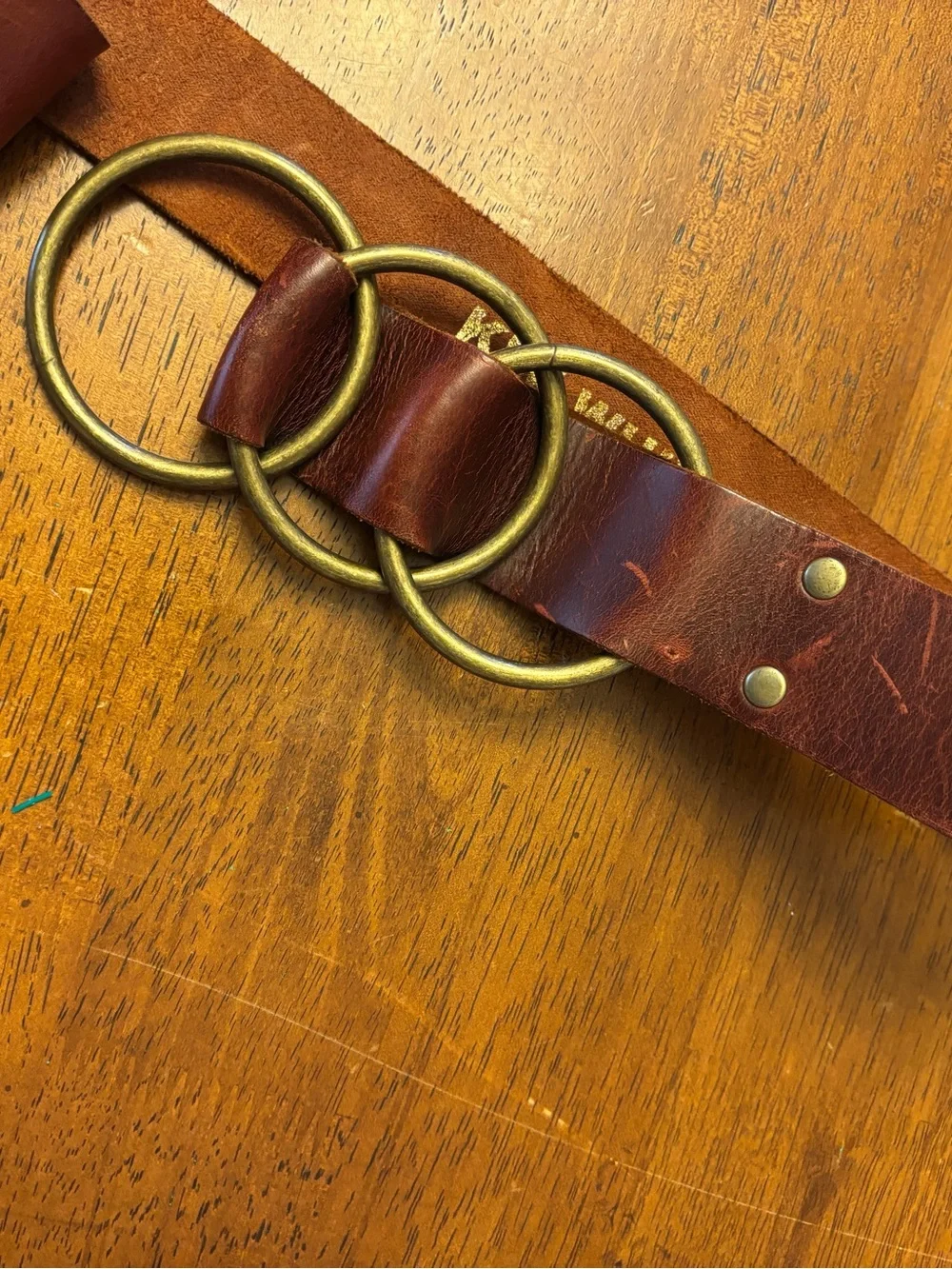 Kim White Women's Brown Leather Belt with Triple Ring Buckle stylish belt